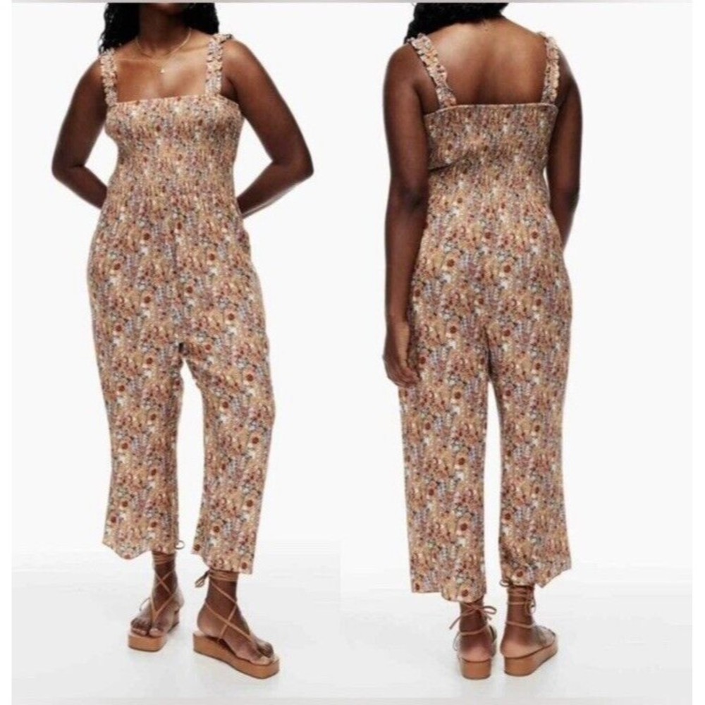 Aritzia‎ Wilfred Chianti floral jumpsuit Sz XXS Smocked Floral Wide Leg